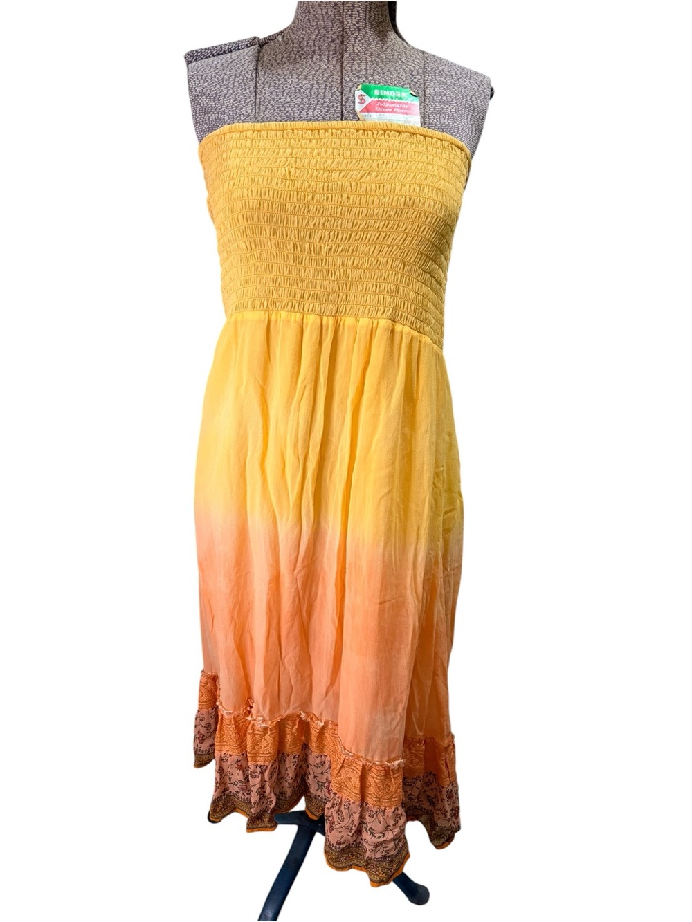 Free People Yellow to Peach Ombre Strapless Sundress Can be worn as Maxi Skirt